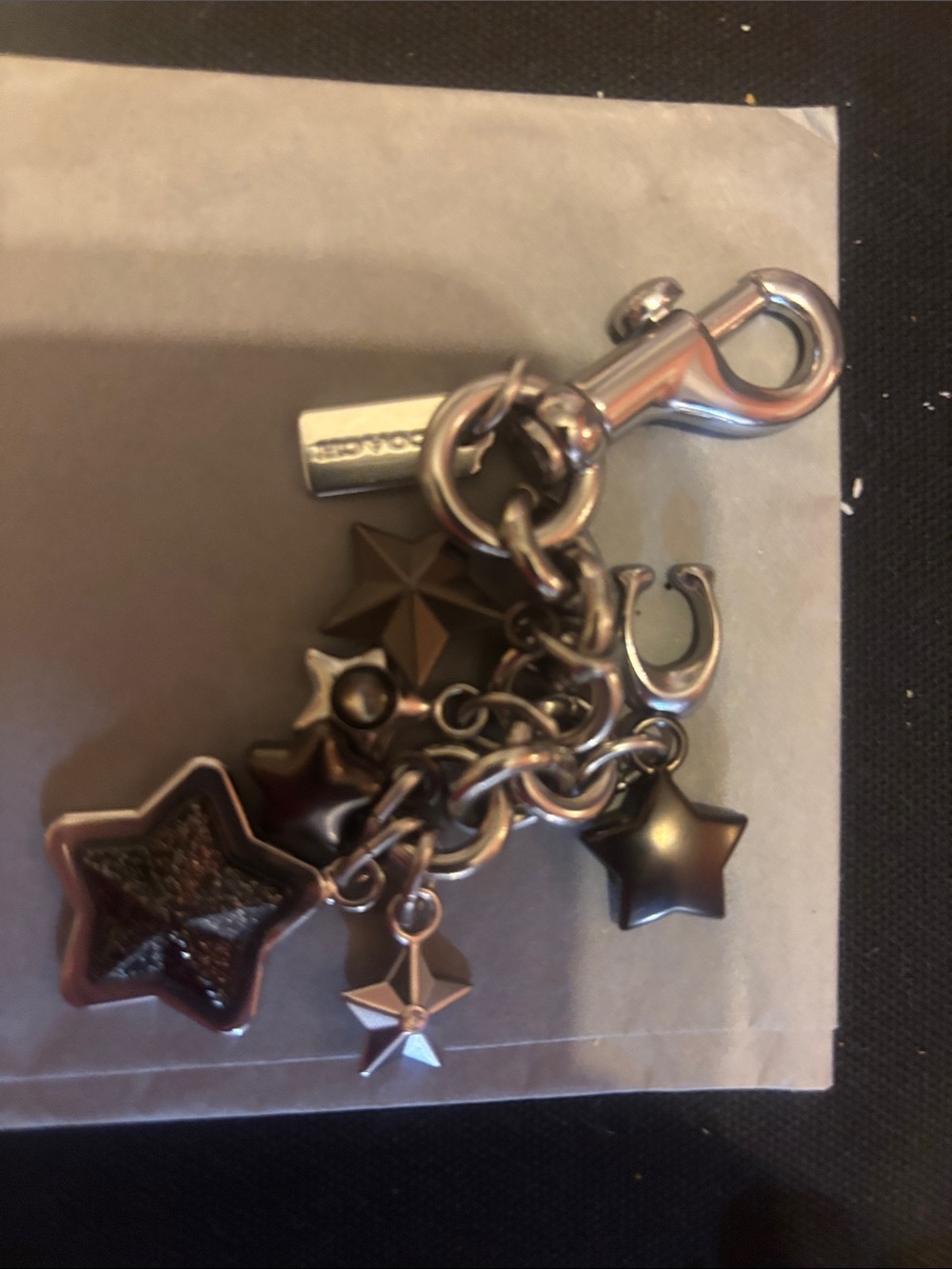 Coach Star Charm Keychain - Black & Silver